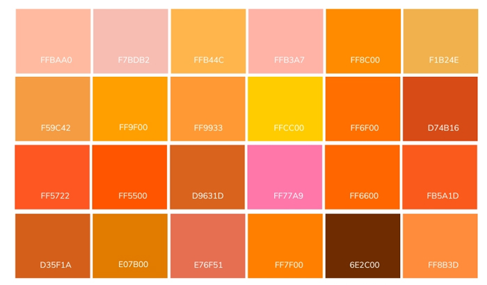 Các loại màu cam