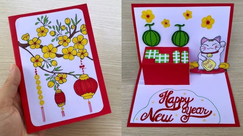 Thiệp Tết mèo thần tài Thiệp Tết mèo thần tài