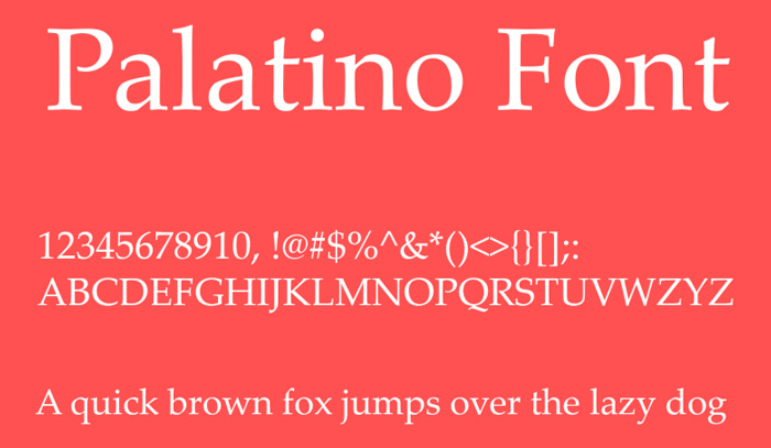 Font chữ in sách Palatino