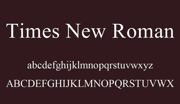 Font chữ in sách Times New Roman