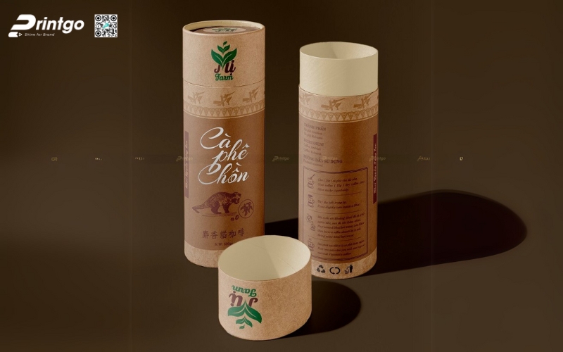 Mẫu in bao bì cà phê dạng hộp trụ tròn Mẫu in bao bì cà phê dạng hộp trụ tròn