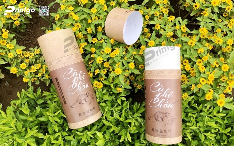 Mẫu in bao bì cà phê dạng hộp trụ tròn Mẫu in bao bì cà phê dạng hộp trụ tròn