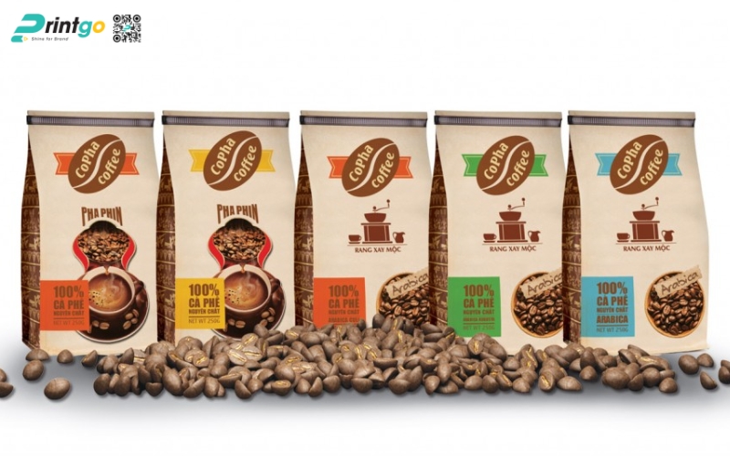 Mẫu in bao bì cà phê dạng túi kraft Mẫu in bao bì cà phê dạng túi kraft