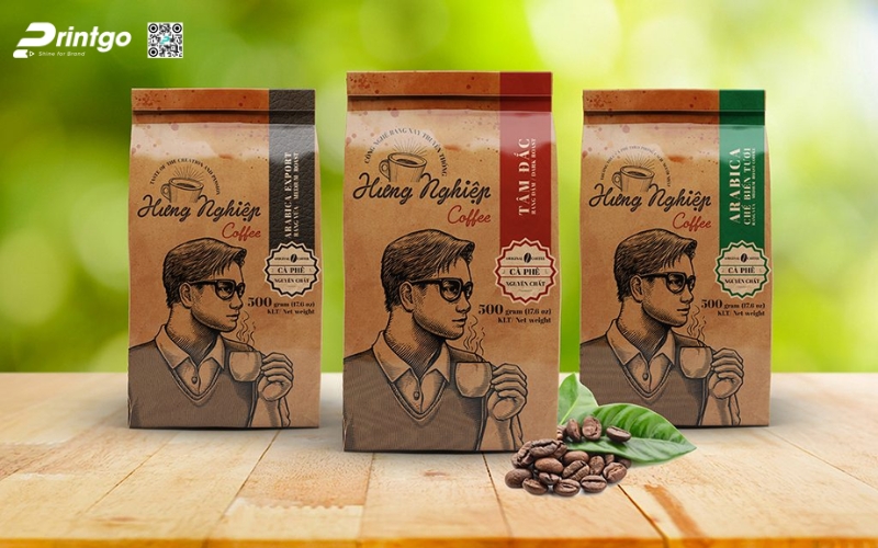 Mẫu in bao bì cà phê dạng túi kraft Mẫu in bao bì cà phê dạng túi kraft