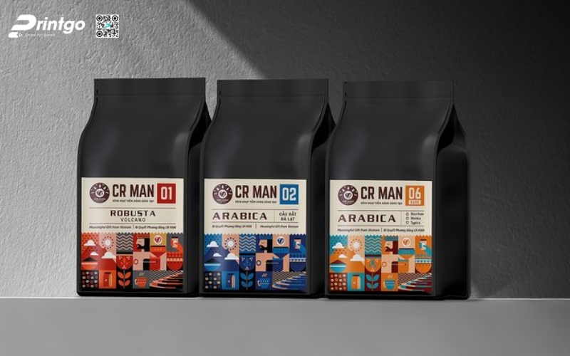 Một số mẫu in bao bì cà phê dạng túi hàn biên Một số mẫu in bao bì cà phê dạng túi hàn biên
