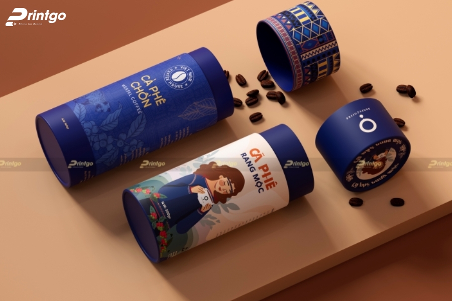 Mẫu thiết kế hộp trụ tròn đựng cà phê rang muối mộc Mẫu thiết kế hộp trụ tròn đựng cà phê rang muối mộc