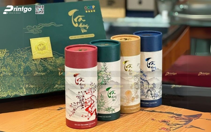 Mẫu in bao bì cà phê dạng hộp trụ tròn Mẫu in bao bì cà phê dạng hộp trụ tròn