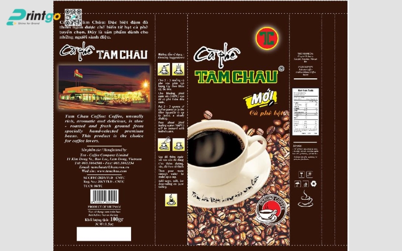 Thông tin in ấn cơ bản trên mẫu bao bì cà phê có sẵn Thông tin in ấn cơ bản trên mẫu bao bì cà phê có sẵn