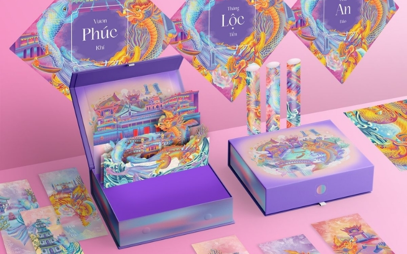 Hộp trung thu 3D dạng hộp nắp nam châm Hộp trung thu 3D dạng hộp nắp nam châm