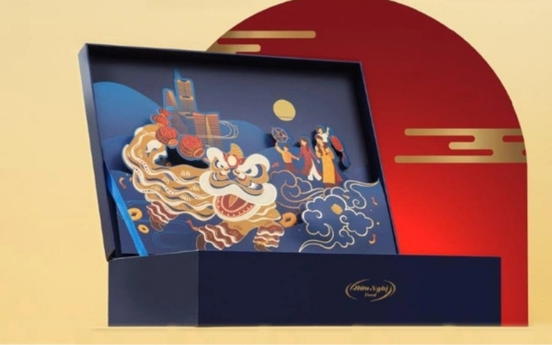 Hộp trung thu 3D dạng hộp nắp âm dương Hộp trung thu 3D dạng hộp nắp âm dương