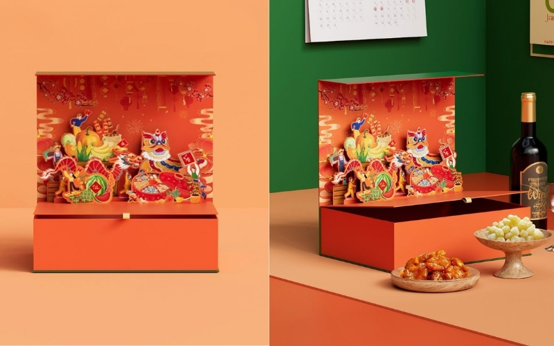 Hộp trung thu 3D dạng hộp nắp nam châm Hộp trung thu 3D dạng hộp nắp nam châm