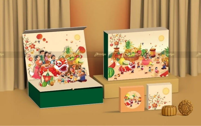 Hộp trung thu 3D dạng hộp nắp nam châm Hộp trung thu 3D dạng hộp nắp nam châm