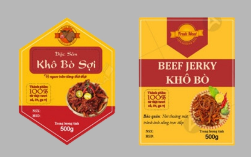 Mẫu tem nhãn bò khô thiết kế tối giản Mẫu tem nhãn bò khô thiết kế tối giản