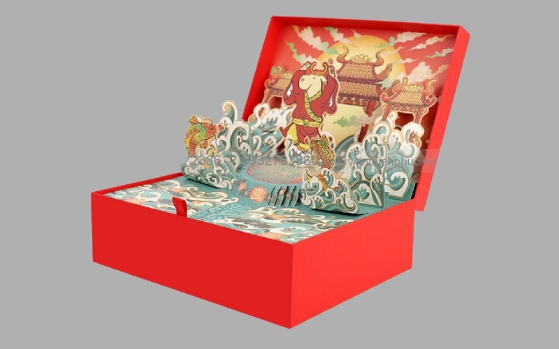 Hộp trung thu 3D dạng hộp nắp âm dương Hộp trung thu 3D dạng hộp nắp âm dương