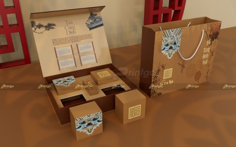 Mẫu in túi đựng hộp trà cao cấp Ivory, Couche, Duplex Mẫu in túi đựng hộp trà cao cấp Ivory, Couche, Duplex