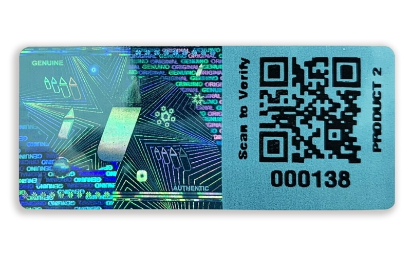 Mẫu tem chống hàng giả Hologram tích hợp QR code/serial Mẫu tem chống hàng giả Hologram tích hợp QR code/serial