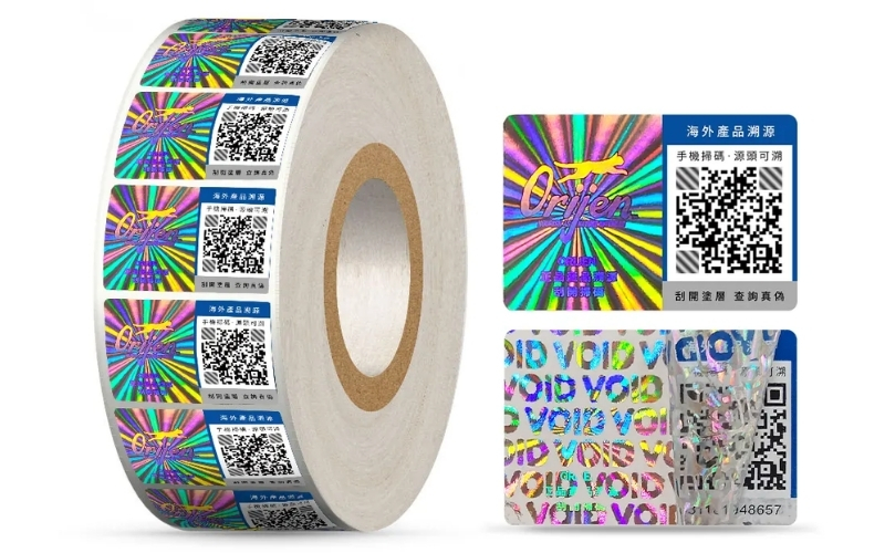 Mẫu tem chống hàng giả Hologram tích hợp QR code/serial Mẫu tem chống hàng giả Hologram tích hợp QR code/serial