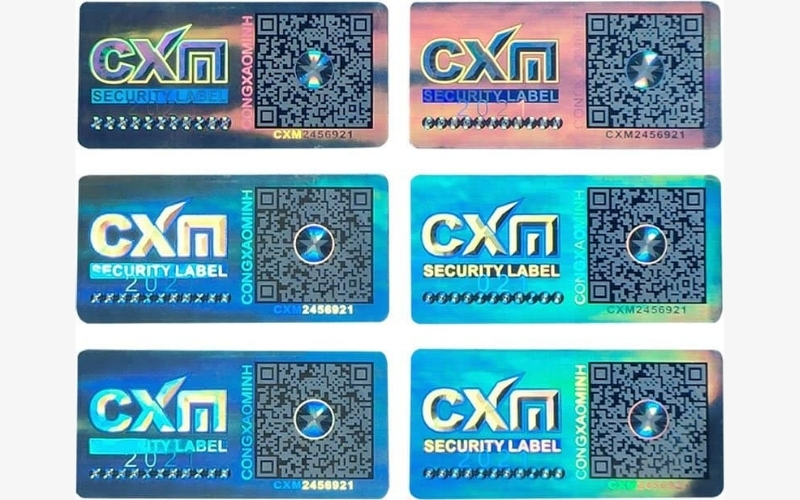Mẫu tem chống hàng giả Hologram tích hợp QR code/serial Mẫu tem chống hàng giả Hologram tích hợp QR code/serial