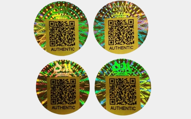 Mẫu tem chống hàng giả Hologram tích hợp QR code/serial Mẫu tem chống hàng giả Hologram tích hợp QR code/serial