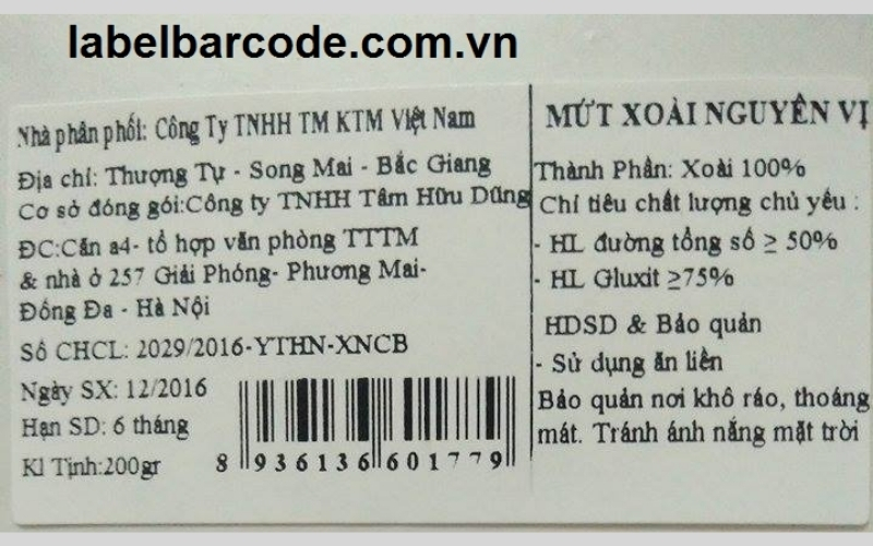 Tem nhãn phụ hàng hóa thực phẩm chế biến Tem nhãn phụ hàng hóa thực phẩm chế biến