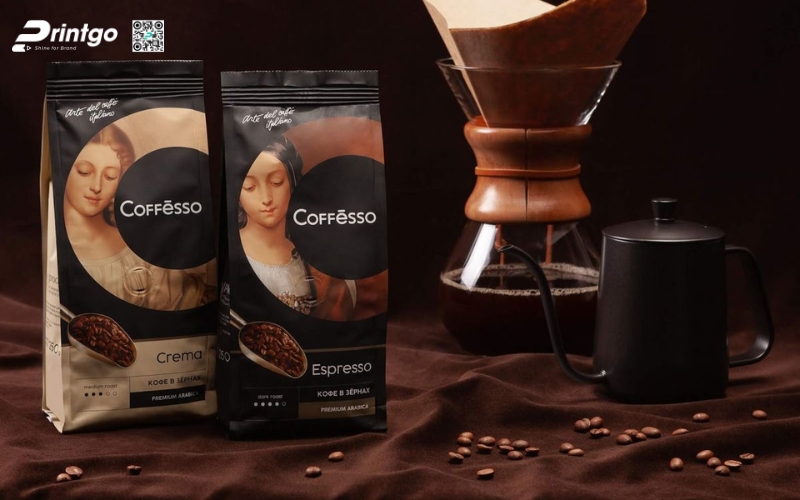 Mẫu bao bì cà phê xuất khẩu dạng túi zipper đáy đứng Mẫu bao bì cà phê xuất khẩu dạng túi zipper đáy đứng