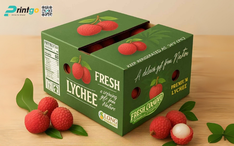 Mẫu thùng giấy đựng trái cây xuất khẩu vải Mẫu thùng giấy đựng trái cây xuất khẩu vải
