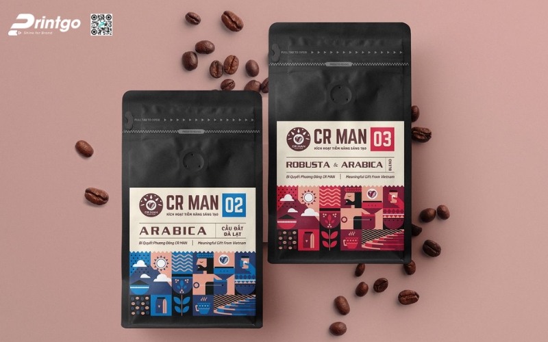 Mẫu bao bì cà phê xuất khẩu dạng túi zipper đáy đứng Mẫu bao bì cà phê xuất khẩu dạng túi zipper đáy đứng