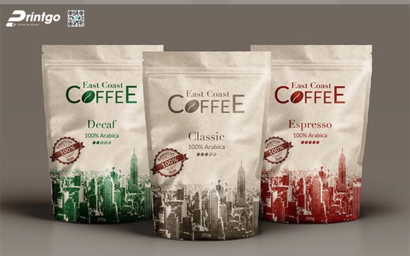Mẫu bao bì cà phê xuất khẩu dạng túi zipper đáy đứng Mẫu bao bì cà phê xuất khẩu dạng túi zipper đáy đứng
