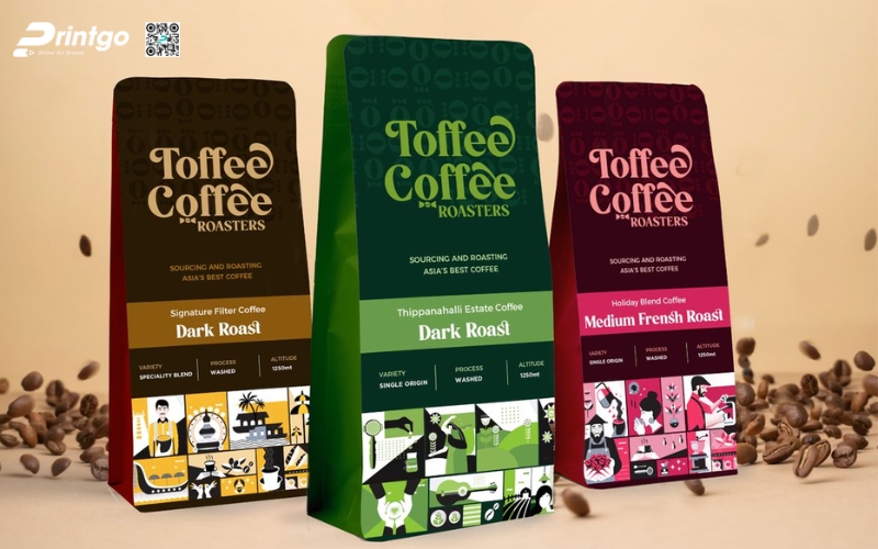 Mẫu bao bì cà phê xuất khẩu dạng túi hàn biên Mẫu bao bì cà phê xuất khẩu dạng túi hàn biên