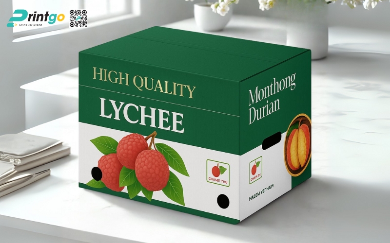 Mẫu thùng giấy đựng trái cây xuất khẩu vải Mẫu thùng giấy đựng trái cây xuất khẩu vải