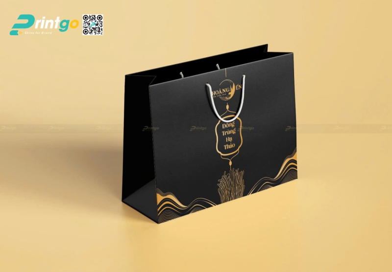 Túi giấy đi kèm hộp đông trùng hạ thảo được thiết kế đồng bộ Túi giấy đi kèm hộp đông trùng hạ thảo được thiết kế đồng bộ