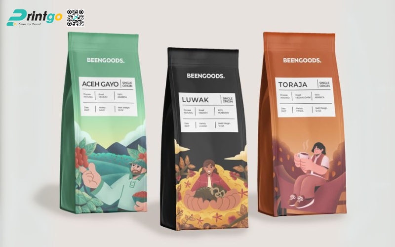 Mẫu bao bì cà phê xuất khẩu dạng túi hàn biên Mẫu bao bì cà phê xuất khẩu dạng túi hàn biên