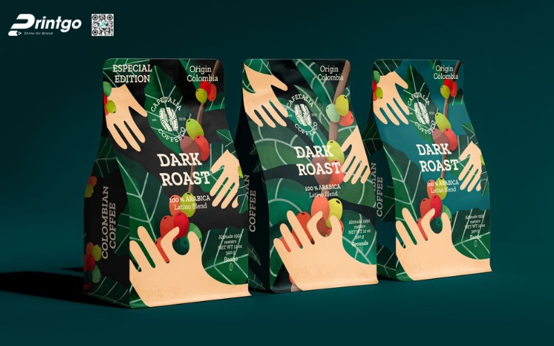 Mẫu bao bì cà phê xuất khẩu dạng túi hàn biên Mẫu bao bì cà phê xuất khẩu dạng túi hàn biên