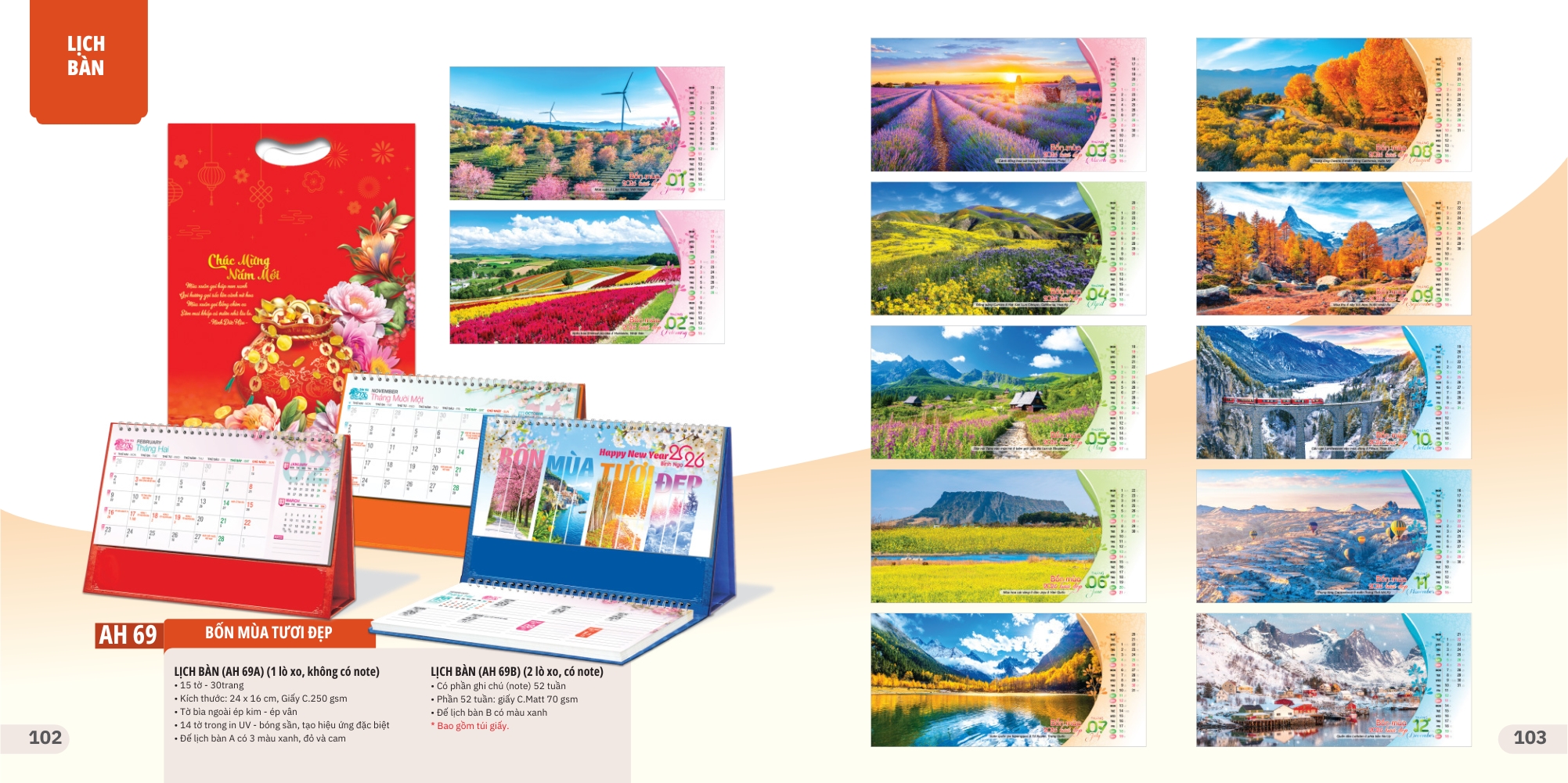 Mẫu lịch tết phong cảnh dạng để bàn tiện lợi Mẫu lịch tết phong cảnh dạng để bàn tiện lợi