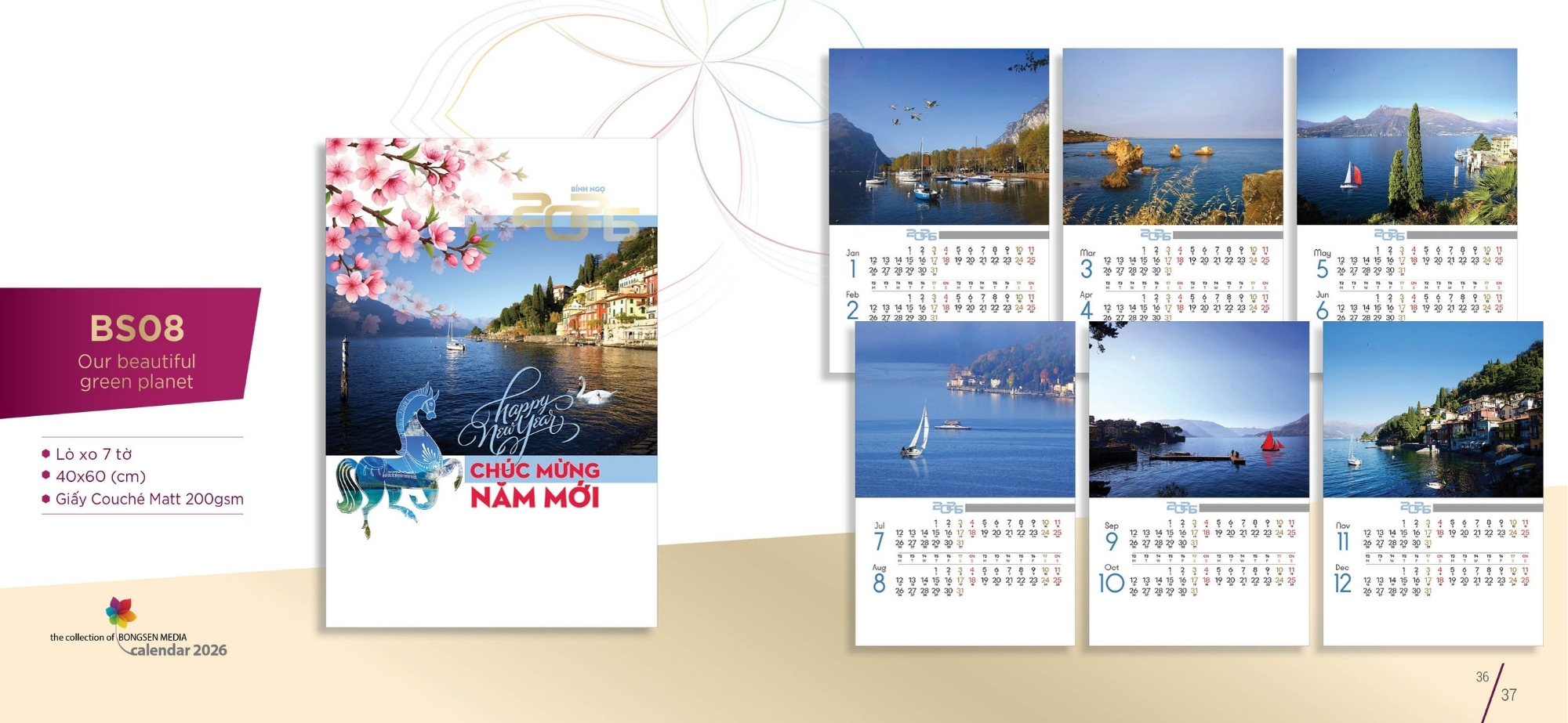 Mẫu lịch tết phong cảnh dạng treo tường ấn tượng Mẫu lịch tết phong cảnh dạng treo tường ấn tượng