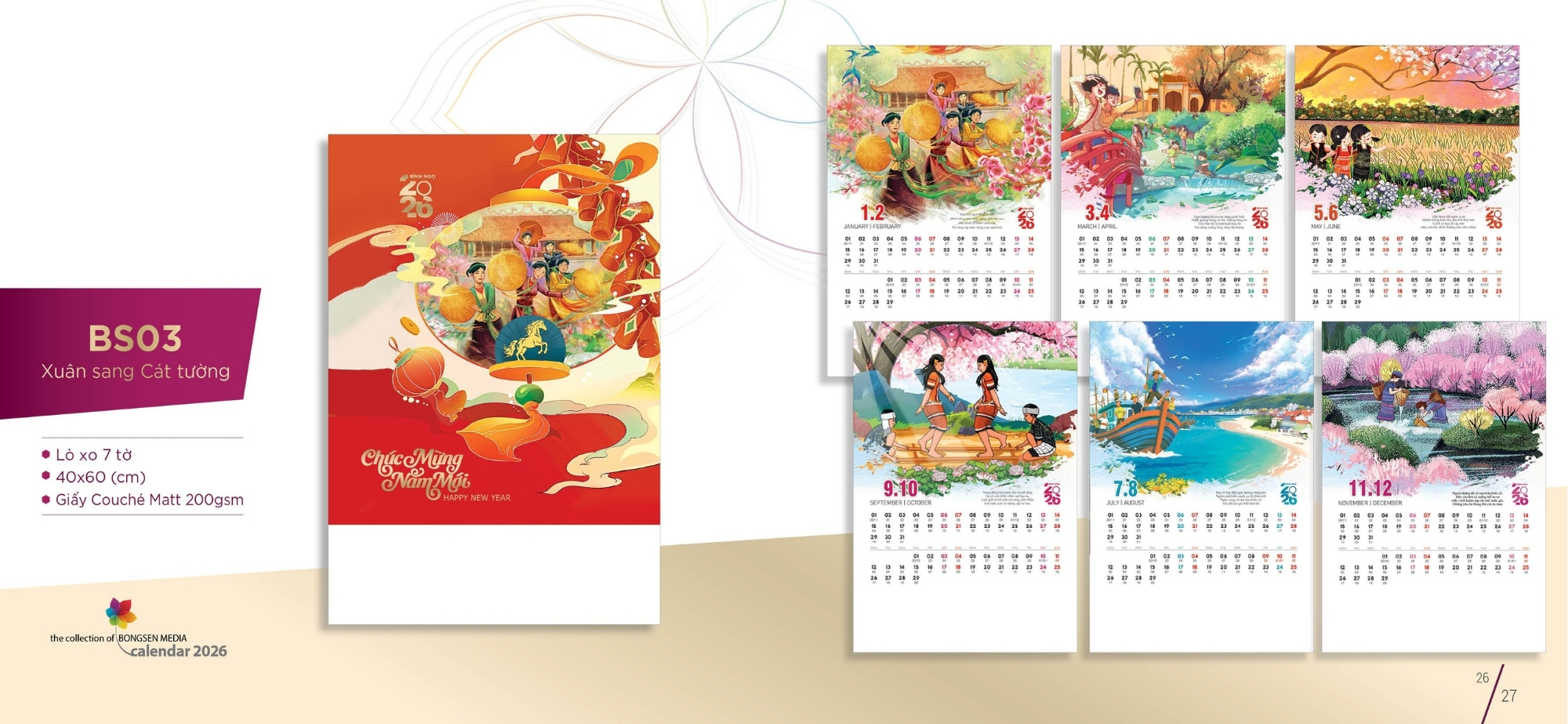 Mẫu lịch tết phong cảnh dạng treo tường ấn tượng Mẫu lịch tết phong cảnh dạng treo tường ấn tượng