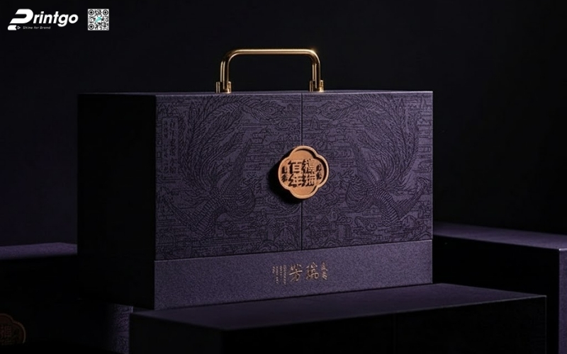 Mẫu hộp quà tết bọc nhung có quai xách Mẫu hộp quà tết bọc nhung có quai xách