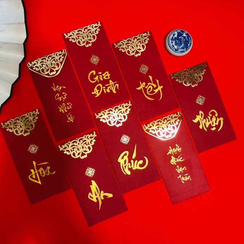 Gia công sau in bao lì xì viết thư pháp Gia công sau in bao lì xì viết thư pháp