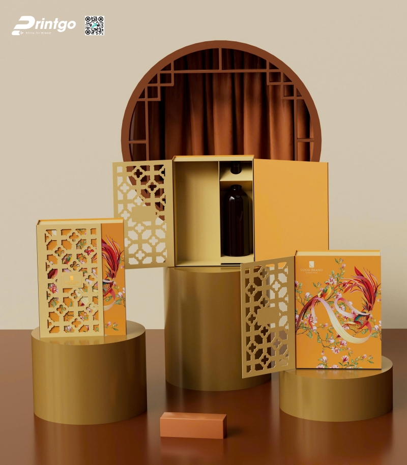 Mẫu hộp quà tết nắp lật nam châm chủ đề phượng hoàng Mẫu hộp quà tết nắp lật nam châm chủ đề phượng hoàng