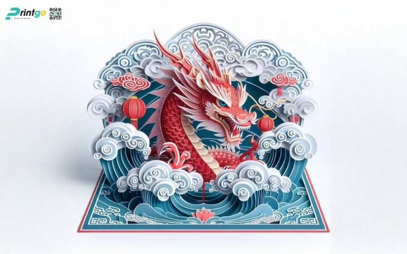 Mẫu thiệp chúc tết 3D biểu tượng rồng mạnh mẽ Mẫu thiệp chúc tết 3D biểu tượng rồng mạnh mẽ