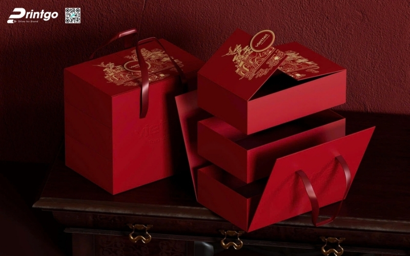 Mẫu hộp quà tết có quai xách bằng vải Mẫu hộp quà tết có quai xách bằng vải