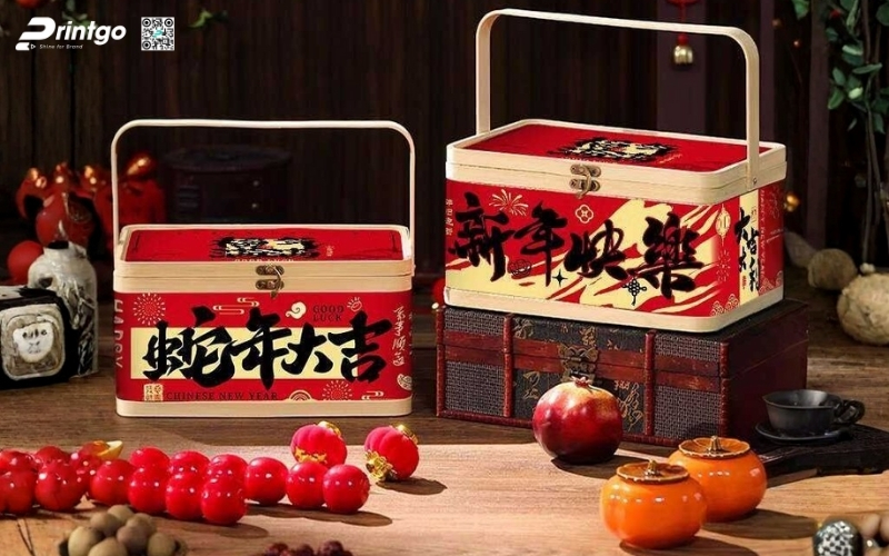 Mẫu hộp quà tết bằng gỗ có quai xách Mẫu hộp quà tết bằng gỗ có quai xách