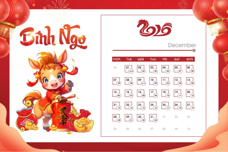 Tải ngay bộ số lịch 2026 vector ngựa dễ thương - Tháng 12 Tải ngay bộ số lịch 2026 vector ngựa dễ thương - Tháng 12