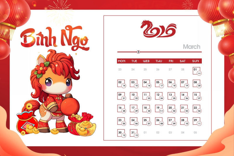 Tải ngay bộ số lịch 2026 vector ngựa dễ thương - Tháng 3 Tải ngay bộ số lịch 2026 vector ngựa dễ thương - Tháng 3