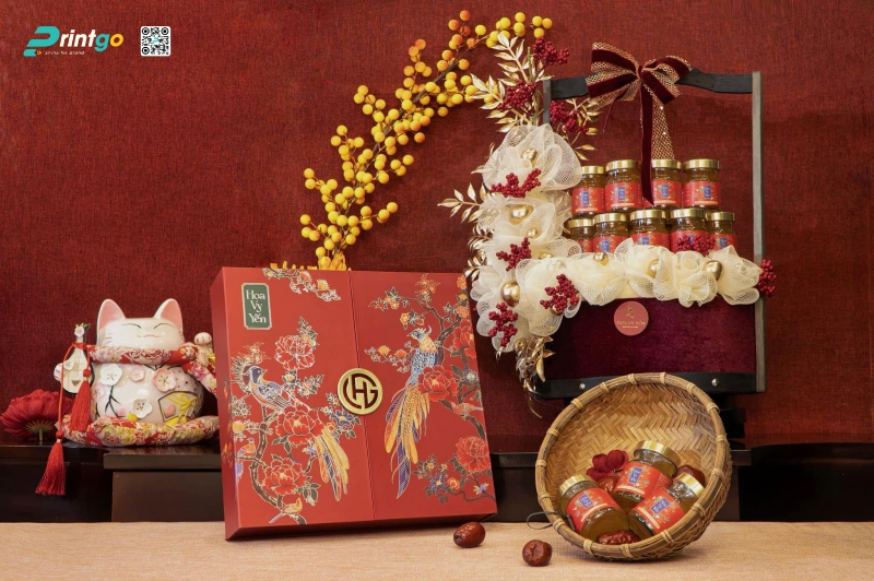 Hộp quà tết đựng yến sào Hoa Vy Yến do Printgo thiết kế và in ấn Hộp quà tết đựng yến sào Hoa Vy Yến do Printgo thiết kế và in ấn