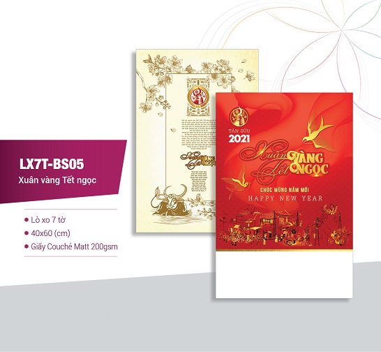 Lịch lò xo 7 tờ Xuân Vàng Tết Ngọc