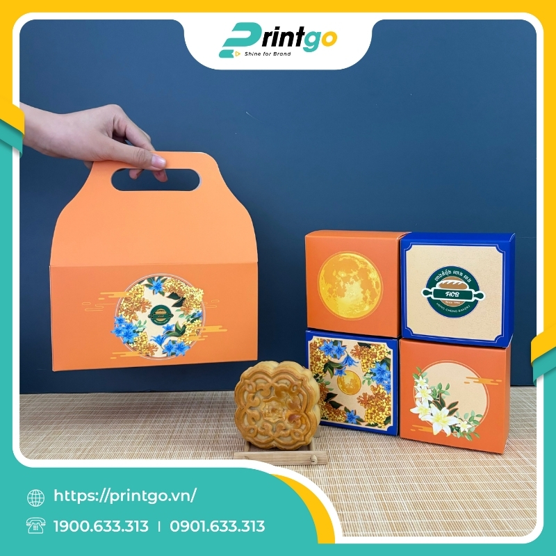 In hộp quai xách đựng 4 bánh trung thu Heng Cheng Bakery 