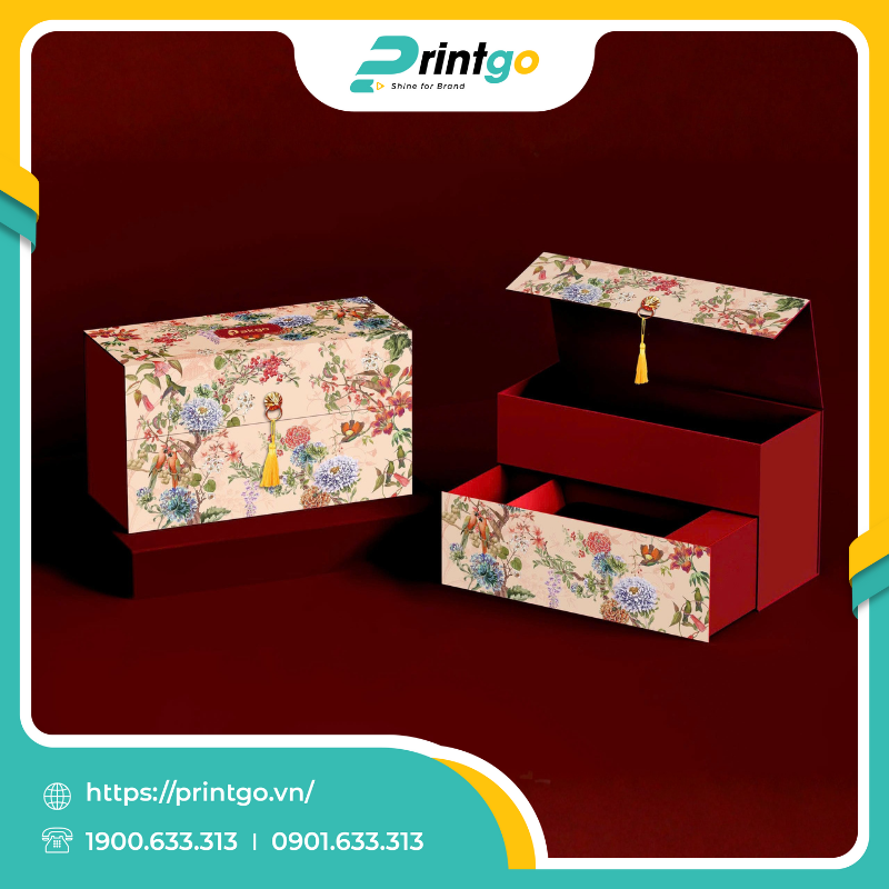 In hộp quà tết cao cấp 2 tầng nắp lật - Kim Phúc